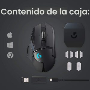 Ratón inalámbrico para juegos Logitech G502 Lightspeed con sensor Hero 25K, compatible con PowerPlay, pesos ajustables y Lightsync RGB - Negro