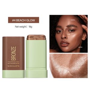 Barra de rubor de maquillaje multiusos, barra de rubor sólido teñido de belleza, contorno facial, barra hidratante impermeable, adecuada para todas las pieles (4# brillo playa)