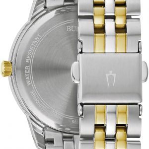 Bulova Reloj clásico de cuarzo con fecha y calendario de 3 manecillas de acero inoxidable dorado de dos tonos para mujer