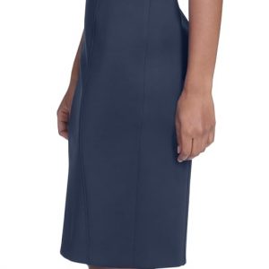 Calvin Klein Women's Short Buttoned Sleeve Knee Length Crepe Sheath Dress