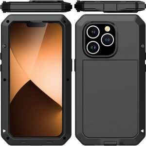 Marrkey for iPhone 13 Pro Max Case,360 Full Body Protective Cover Heavy Duty Shockproof Tough Armour Aluminum Metal Case with Silicone Built-in Screen Protector for iPhone 13 Pro Max 6.7" - Black