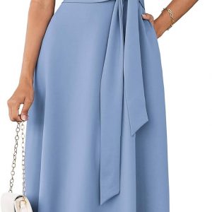 GRACE KARIN Vestido de trabajo de verano 2025 para mujer, sin mangas, cintura atada, elegante, para fiesta de cóctel, corte A, midi, fluido, con bolsillos