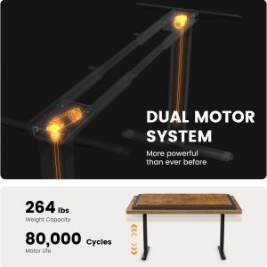 ErGear Dual Motor Standing Desk Frame, Electric Adjustable Legs Compatible Desktop Size 44″-90″, 264 lbs Weight Capacity, 4 Memory Height Settings Stand up Desks Base, Black Frame Only