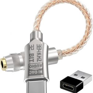 Hi-Res Lossless USB C to 3.5mm Audio Adapter Soundcard, 32bit/384Khz Audio Decoding Transceiver, Supports Wire Control, Microphone, Cellphone Headphone DAC for MacBook, Surface, Sony, and More