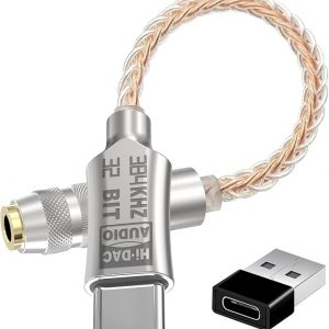 Hi-Res Lossless USB C to 3.5mm Audio Adapter Soundcard, 32bit/384Khz Audio Decoding Transceiver, Supports Wire Control, Microphone, Cellphone Headphone DAC for MacBook, Surface, Sony, and More