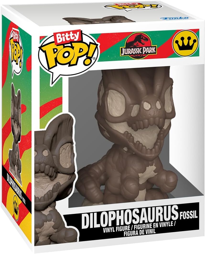 Funko Bitty Pop! Jurassic Park: Mr. DNA, Dilophosaurus Fossil, Dennis Nedry y Dilophosaurus, con una figura 1 en 6 de oportunidad para una sorpresa – 0.9 pulgadas (0.9 in) coleccionable – Idea de regalo – Decoración para pastel