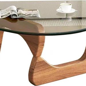 Modern Glass Coffee Table, Mid Century Small Coffee Table, Coffee Table for Living Room,Suitable for Bedroom Living Room Reception Office Tables (Walnut/Transparent, Small)