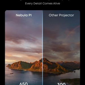 soundcore Nebula P1 Portable GTV Projector with Detachable Speakers, 650 ANSI Lumens, 1080P, 20W Truly 2.0 Surround Sound, Dolby Audio, Built-In Gimbal, Auto Adjustment, 180" Big Screen, Carry Handle