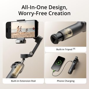 DJI Osmo Mobile 7P Estabilizador de cardán para iPhone, Android, Seguimiento nativo, Iluminación, Cardán de teléfono de 3 ejes, Lanzamiento rápido, Edición con un toque, Varilla de extensión