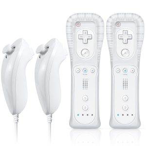 FASIGO Remote Controller with Nunchuck, Compatible with Nintendo Wii/Wii U, 2 Pack (White)