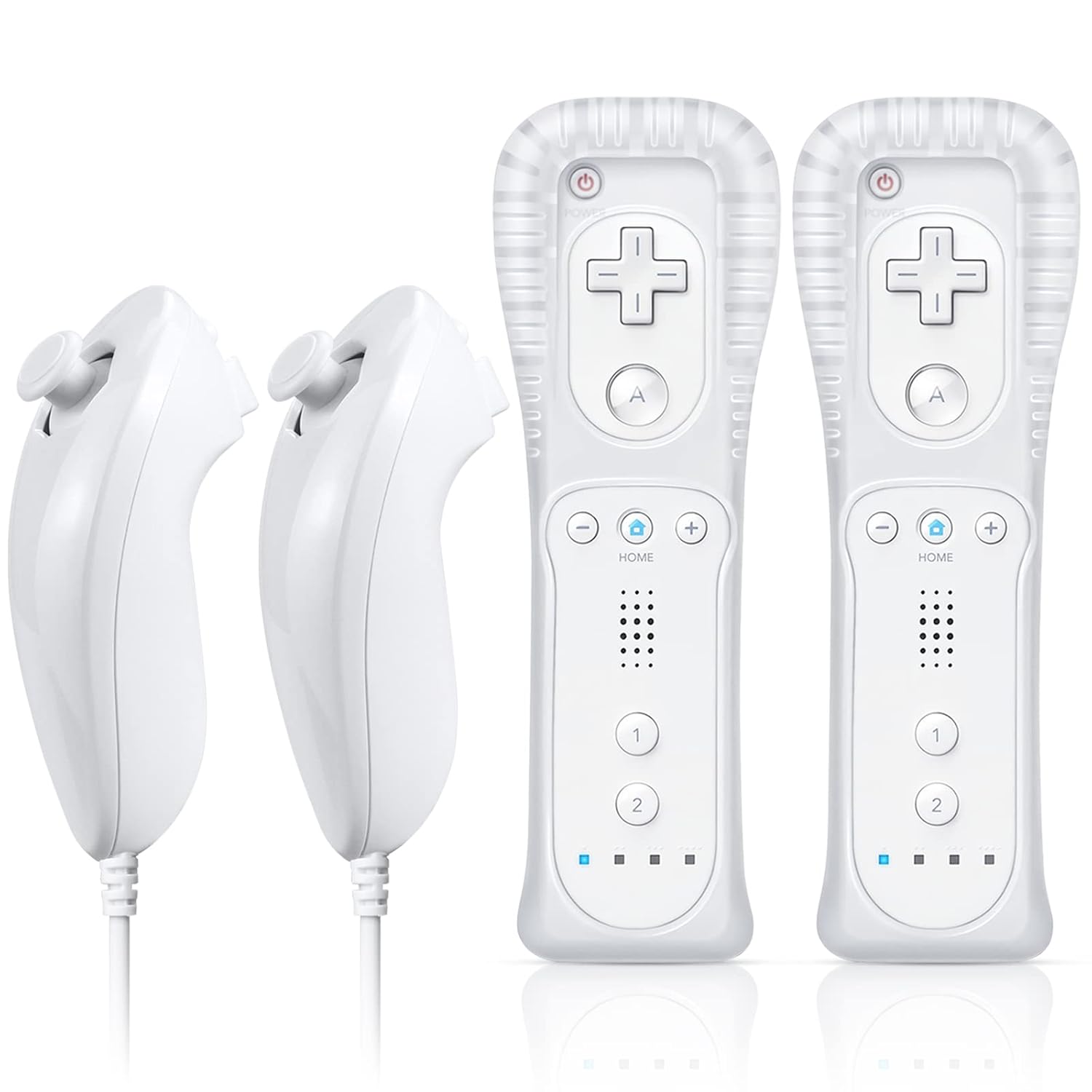FASIGO Remote Controller with Nunchuck, Compatible with Nintendo Wii/Wii U, 2 Pack (White)
