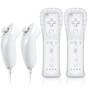 FASIGO Remote Controller with Nunchuck, Compatible with Nintendo Wii/Wii U, 2 Pack (White)