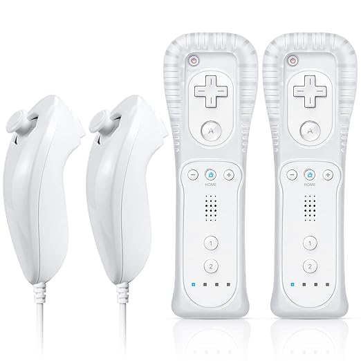 FASIGO Remote Controller with Nunchuck, Compatible with Nintendo Wii/Wii U, 2 Pack (White)