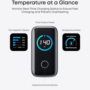 Anker Laptop Charger,140W Max 4-Port GaN USB C Charger Block with Smart Display,Fast Charger USB C Power Adapter,Touch Controls for MacBook,iPad,iPhone 17/16 Series (Include 5FT Cable,Non-Battery)