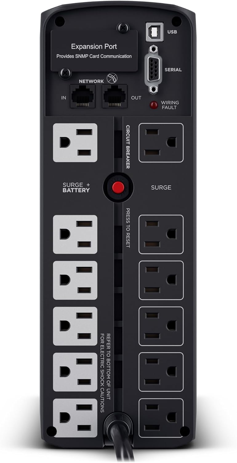 CyberPower CP1500PFCLCD PFC Sinewave UPS Sistema de respaldo de batería y protector contra sobretensiones, 1500VA/1000W, 12 tomacorrientes, AVR, minitorre; Certificado UL