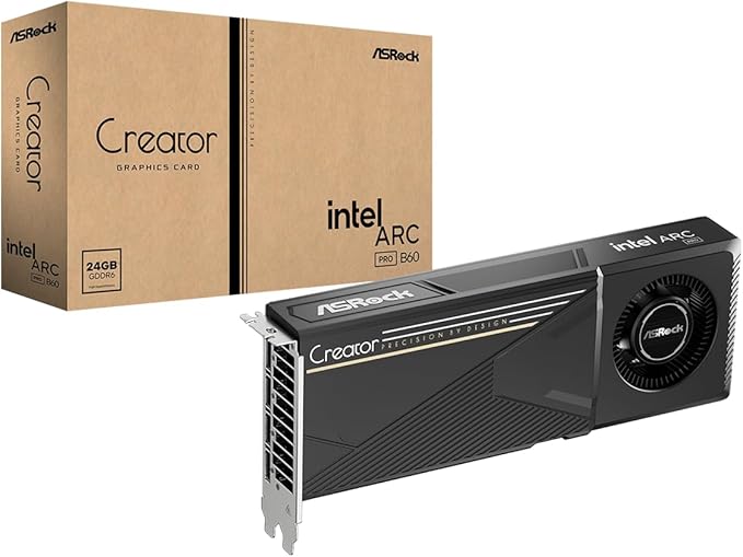 ASRock Intel Arc Pro B60 Creator - Tarjeta gráfica de 24 GB, arquitectura Intel Xe2-HPG, GDDR6 de 24 GB, PCIe 5.0, 4X DisplayPort 2.1, diseño de soplador, refrigeración silenciosa de 0 dB