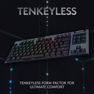 Logitech G915 TKL Tenkeyless Lightspeed Teclado mecánico inalámbrico RGB para juegos, opciones de interruptor de perfil bajo, LIGHTSYNC RGB, soporte inalámbrico y Bluetooth avanzado, táctil (renovado)