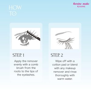 HEROINE MAKE de KISSME Desmaquillante de máscara de pestañas resistente al agua, removedor de maquillaje de ojos resistente al agua de acción rápida, fórmula acondicionadora para pestañas y suave sin