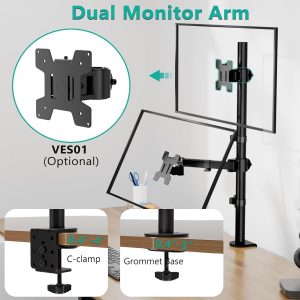 WALI Monitor Arm Mount for Desk, Single Extra Tall Computer Desk Mount, Monitor Bracket Mount Stand Single, up to 32 inch, 22 lbs (M001XL), Black