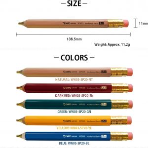 WN03 Wooden Mechanical Pencil Set, 2.0mm Extra Bold, Thick Barrel, Incense Cedar Yellow Pencil with Lead Refills (HB, B), Eraser Refills, and Brass Sharpener for Writing, Sketching, Drawing