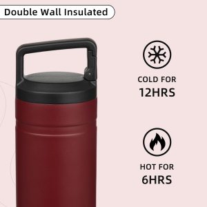 BJPKPK Insulated Water Bottle with 2 Lids,20 oz Double Wall Stainless Steel Vacuum Tumbler Travel Coffee Mug,Wide Mouth Thermal Cup,Cinnabar Red