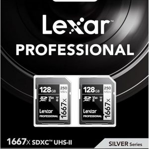 Lexar 128GB (2-Pack) Professional 1667x SD Card, UHS-II, C10, U3, V60, Full HD, 4K, Up To 250MB/s Read SDXC Memory Card, for Professional Photographer, Videographer, Enthusiast (LSD128CBNA16672)