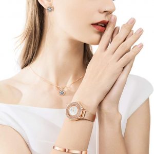 Gifts for Women Jewelry Sets, 4 Pieces Rose Gold Women's Watch Necklace Earring Bracelet Birthday Gifts for Women's Jewelry Sets for Women Gift for Wife Girlfriend Her Birthday Gift for Mom Mother