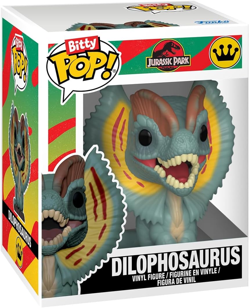 Funko Bitty Pop! Jurassic Park: Mr. DNA, Dilophosaurus Fossil, Dennis Nedry y Dilophosaurus, con una figura 1 en 6 de oportunidad para una sorpresa – 0.9 pulgadas (0.9 in) coleccionable – Idea de regalo – Decoración para pastel