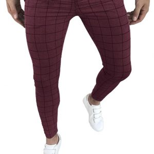 Pantalones de vestir elásticos de moda para hombre, pantalones largos ajustados a cuadros, pantalones de vestir casuales de golf de negocios