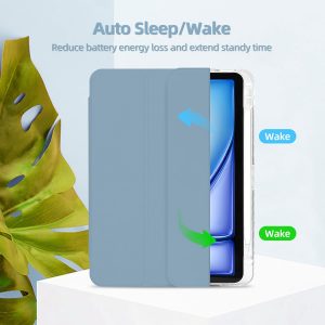 MOROCK Funda para iPad Air de 11 pulgadas M4/M3/M2 2026/2025/2024, iPad Air 5ª/4ª generación de 10.9 pulgadas 2022/2020 con soporte para lápices, soporte triple y cubierta a prueba de golpes con carcasa trasera transparente, color azul brumoso