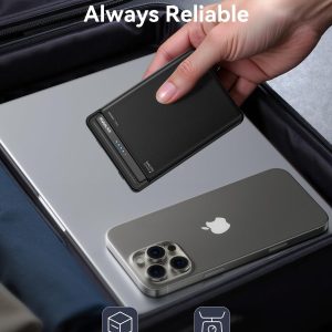 Kuulaa para Paquete de Batería MagSafe de 10000mAh, Cargador de Teléfono Portátil Inalámbrico Ultra Delgado de 20W con Pantalla LED, Banco de Energía Magnético para iPhone 16/15/14/13/12 (Negro)