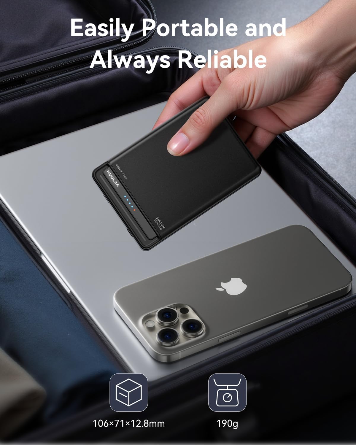 Kuulaa para Paquete de Batería MagSafe de 10000mAh, Cargador de Teléfono Portátil Inalámbrico Ultra Delgado de 20W con Pantalla LED, Banco de Energía Magnético para iPhone 16/15/14/13/12 (Negro)