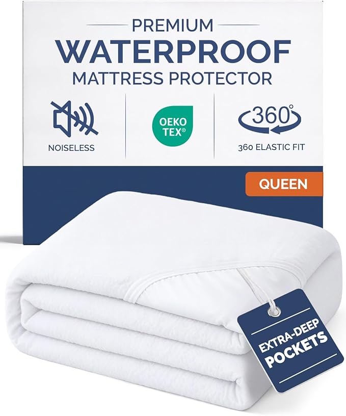 Queen Mattress Protector Waterproof - Mattress Cover Queen Size Bed - Bed Protector Waterproof - Absorbent Fitted Sheet up to 16" Deep Pockets - Soft, Breathable, Cooling, Noiseless - Machine Washable