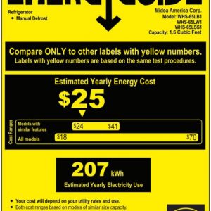 Midea WHS-65LB1 - Refrigerador compacto de una sola puerta reversible, 1.6 pies cúbicos (0.045 metros cúbicos), negro