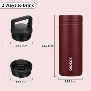 BJPKPK Insulated Water Bottle with 2 Lids,20 oz Double Wall Stainless Steel Vacuum Tumbler Travel Coffee Mug,Wide Mouth Thermal Cup,Cinnabar Red