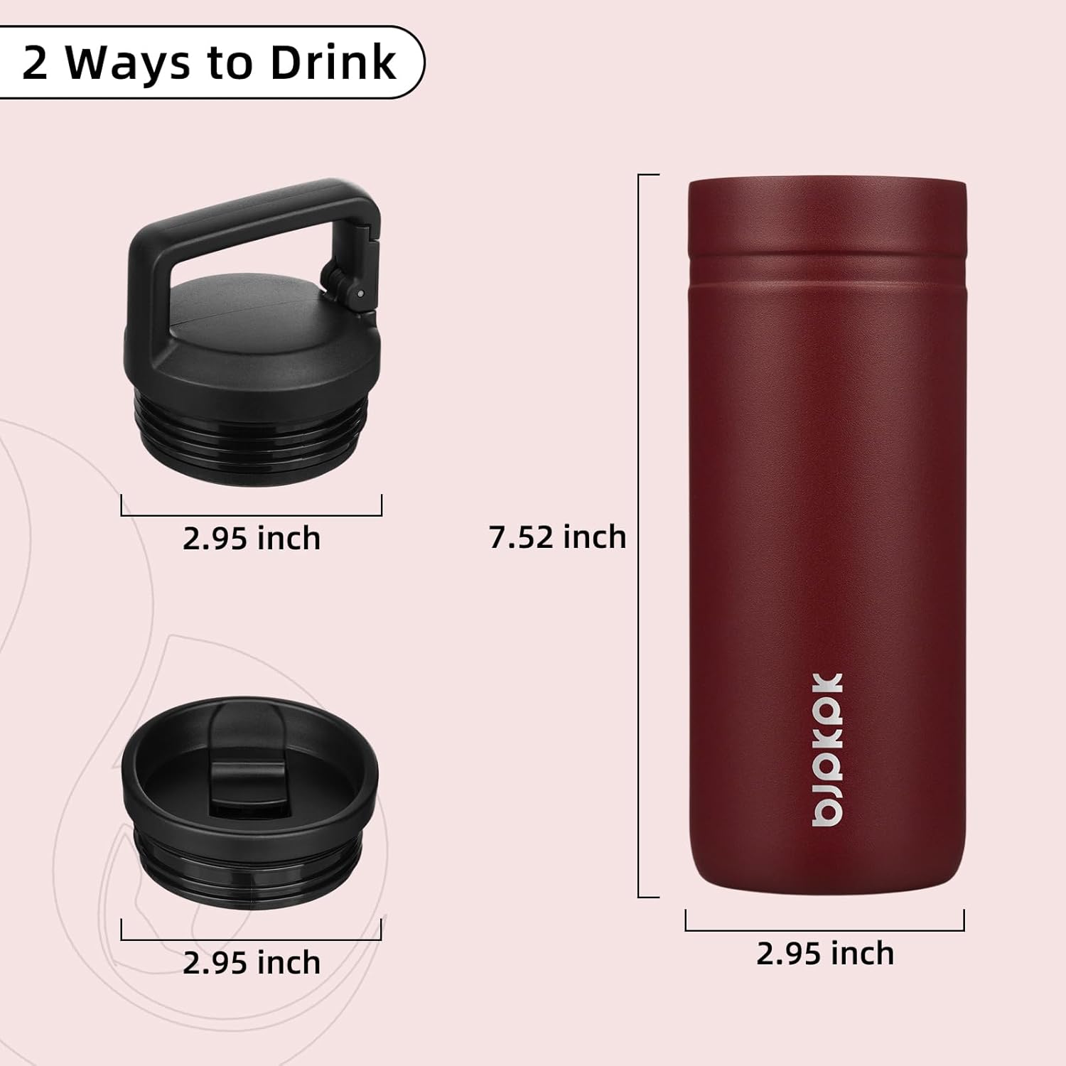 BJPKPK Insulated Water Bottle with 2 Lids,20 oz Double Wall Stainless Steel Vacuum Tumbler Travel Coffee Mug,Wide Mouth Thermal Cup,Cinnabar Red