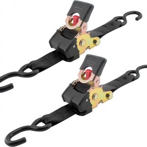 Erickson Pro Series 2in x 10ft Black Retractable Ratcheting Tie-Down Straps, High-Strength Design, 3300 lb Load Capacity, Pack of 2