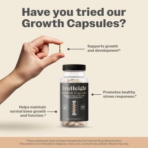 TruHeight Cápsulas de Crecimiento – Nutrición Alta para Suplemento de Crecimiento Natural para Niños y Adolescentes – Vitamina Pediátrica D, K, Calcio y Ashwagandha – Fortaleza Ósea – Vitaminas para