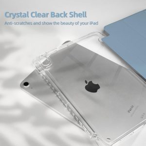 MOROCK Funda para iPad Air de 11 pulgadas M4/M3/M2 2026/2025/2024, iPad Air 5ª/4ª generación de 10.9 pulgadas 2022/2020 con soporte para lápices, soporte triple y cubierta a prueba de golpes con carcasa trasera transparente, color azul brumoso