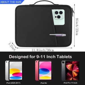 CAAORDKSO Funda para tablet de 9 a 11 pulgadas para iPad A16 de 11 pulgadas, iPad Air/Pro de 10.5 pulgadas y 11 pulgadas, iPad de 9.7 pulgadas, 10.2 pulgadas, 10.9 pulgadas, Samsung Galaxy Tab A9+ Plus 11"/S8/S9, Amazon Fire HD 10 bolsa para tableta, color negro