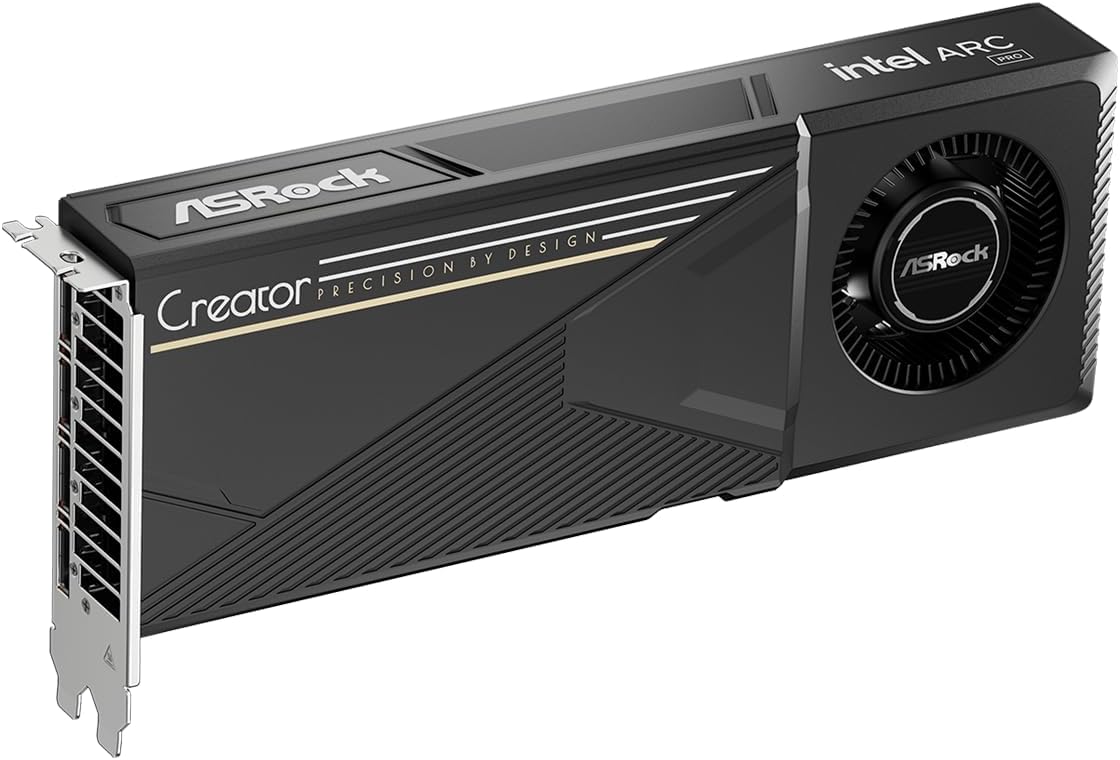 ASRock Intel Arc Pro B60 Creator - Tarjeta gráfica de 24 GB, arquitectura Intel Xe2-HPG, GDDR6 de 24 GB, PCIe 5.0, 4X DisplayPort 2.1, diseño de soplador, refrigeración silenciosa de 0 dB