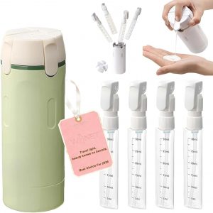 Botellas dispensadoras de viaje 4 en 1, botellas de viaje a prueba de fugas para artículos de tocador, paquete de 4 recipientes recargables de tamaño de viaje de 1.0 fl oz para champú, Onditioner