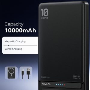 Kuulaa para Paquete de Batería MagSafe de 10000mAh, Cargador de Teléfono Portátil Inalámbrico Ultra Delgado de 20W con Pantalla LED, Banco de Energía Magnético para iPhone 16/15/14/13/12 (Negro)