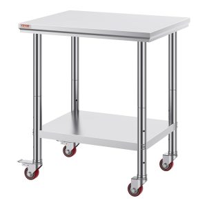 Mophorn Stainless Steel Work Table with Wheels 30 L* 24 W * 33 H Inch Prep Table with 4 Casters Heavy Duty Work Table for Commercial Kitchen Restaurant Business, Silver and Black