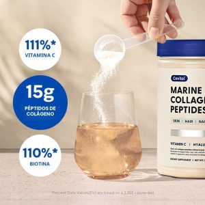 Péptidos de Colágeno Marino - Polvo de Colágeno Ultrafino Hidrolizado para Mujeres y Hombres, Ácido Hialurónico, Biotina, Vitamina C, para Piel, Cabello, Uñas, Articulaciones, Sin OGM, Sin