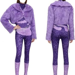 Disfraz de gacela para mujer, vestido rojo, overol morado, traje de Halloween