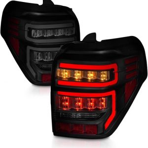 AmeriLite para Toyota 4 Runner 2014-2023 Par de Conjuntos de Luces Traseras de Repuesto con Barra LED Secuencial Negro Ahumado - Lado del Pasajero y del Conductor
