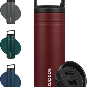 BJPKPK Insulated Water Bottle with 2 Lids,20 oz Double Wall Stainless Steel Vacuum Tumbler Travel Coffee Mug,Wide Mouth Thermal Cup,Cinnabar Red