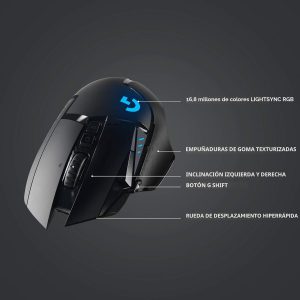 Ratón inalámbrico para juegos Logitech G502 Lightspeed con sensor Hero 25K, compatible con PowerPlay, pesos ajustables y Lightsync RGB - Negro