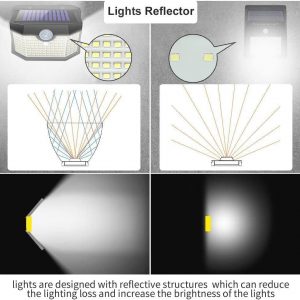 HMCITY 120 LED Outdoor Solar Lights with Motion Sensor and 3 Lighting Modes, IP65 Waterproof Wide Solar Wall Lights Ideal for Garden Patio Yard (Front Button 6Packs, Black Shell-Daylight White)